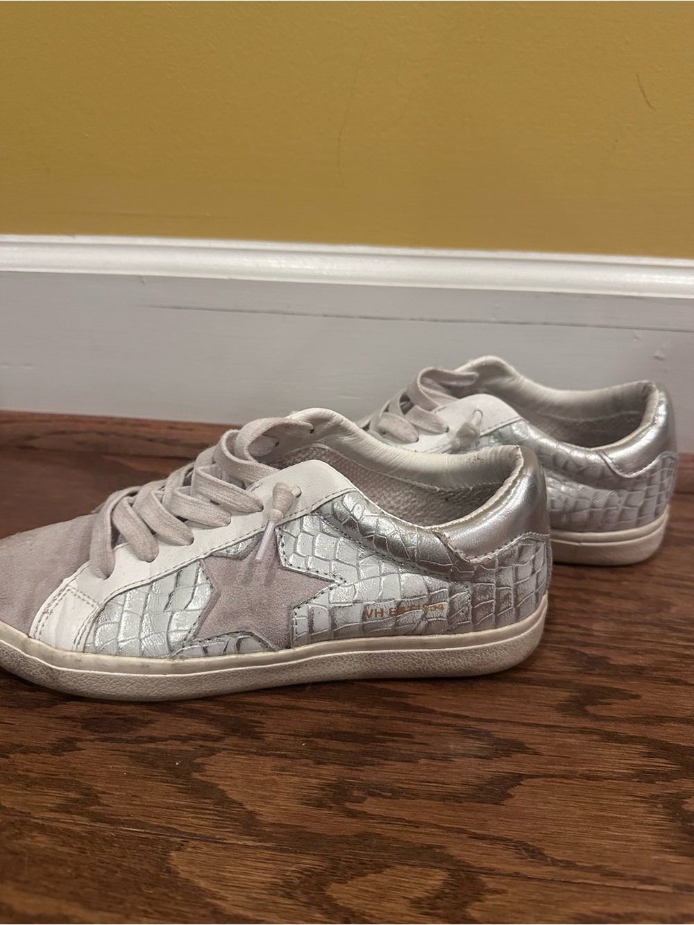 Vintage Havana Silver Croc-Embossed & Taupe Star Sneakers